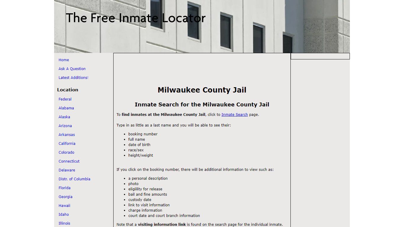 Milwaukee County Jail - The Free Inmate Locator